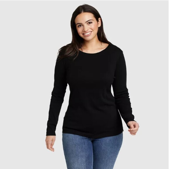 Eddie Bauer 2 Pack Favorite Long Sleeve Crewneck Tees Black White Size L TALL - Picture 7 of 13